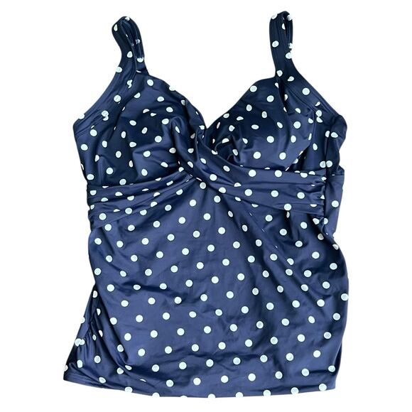 Lands' End Navy Blue Polka Dot Tankini Swim Tank Top Plus 16D NWT - Picture 1 of 10